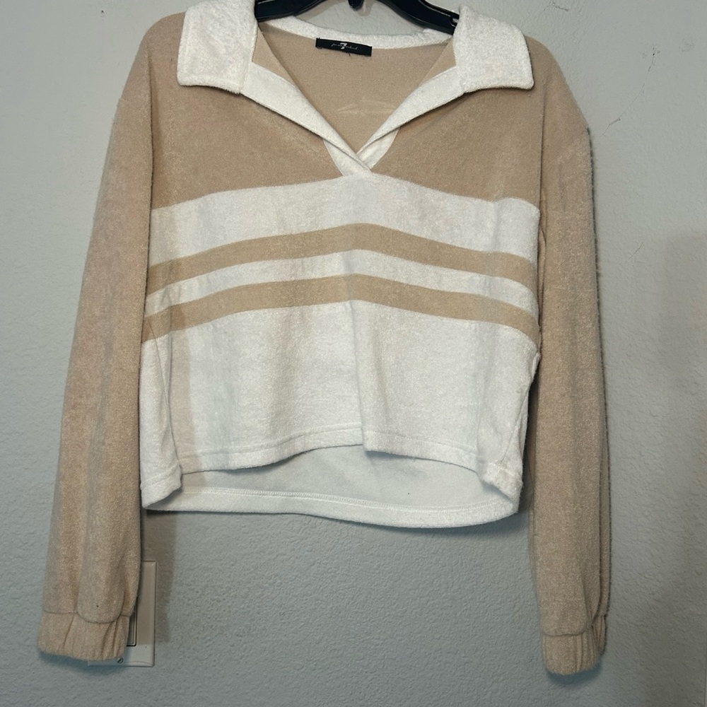 7 for all mankind Women's Tan and White Sweater